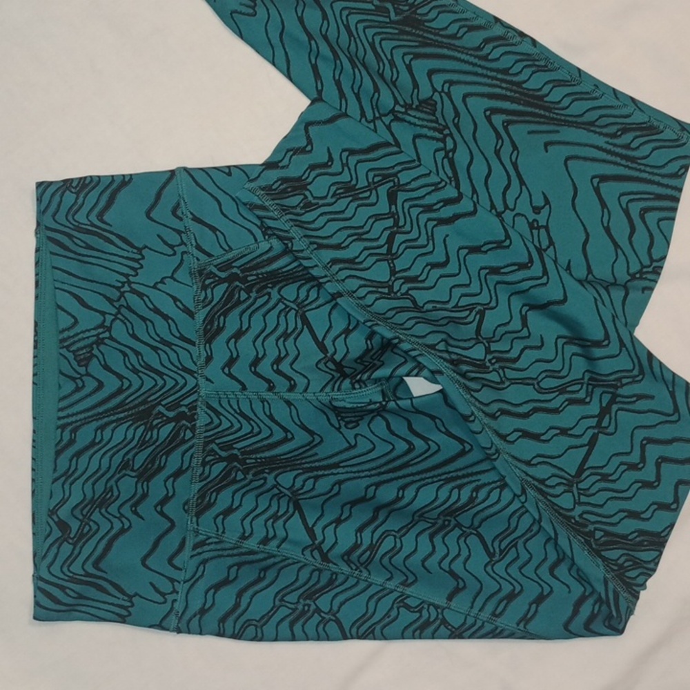 Reebok Leggings M Green ID AOP Yoga Pants Sports Fitness Active Lounge Wicking